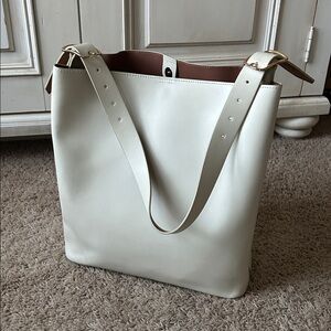 Mark & Graham Cream Italian Leather Tote Bag